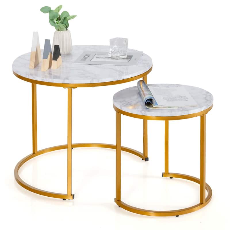 2PCS Nesting Coffee Table Stacking Side Tables Vintage End Tables - Gold