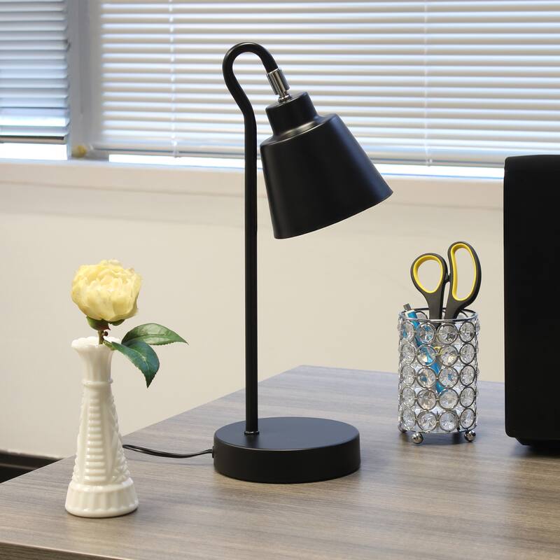 Metal Desk Lamp with Looped Arm and Adjustable Cone Shade
