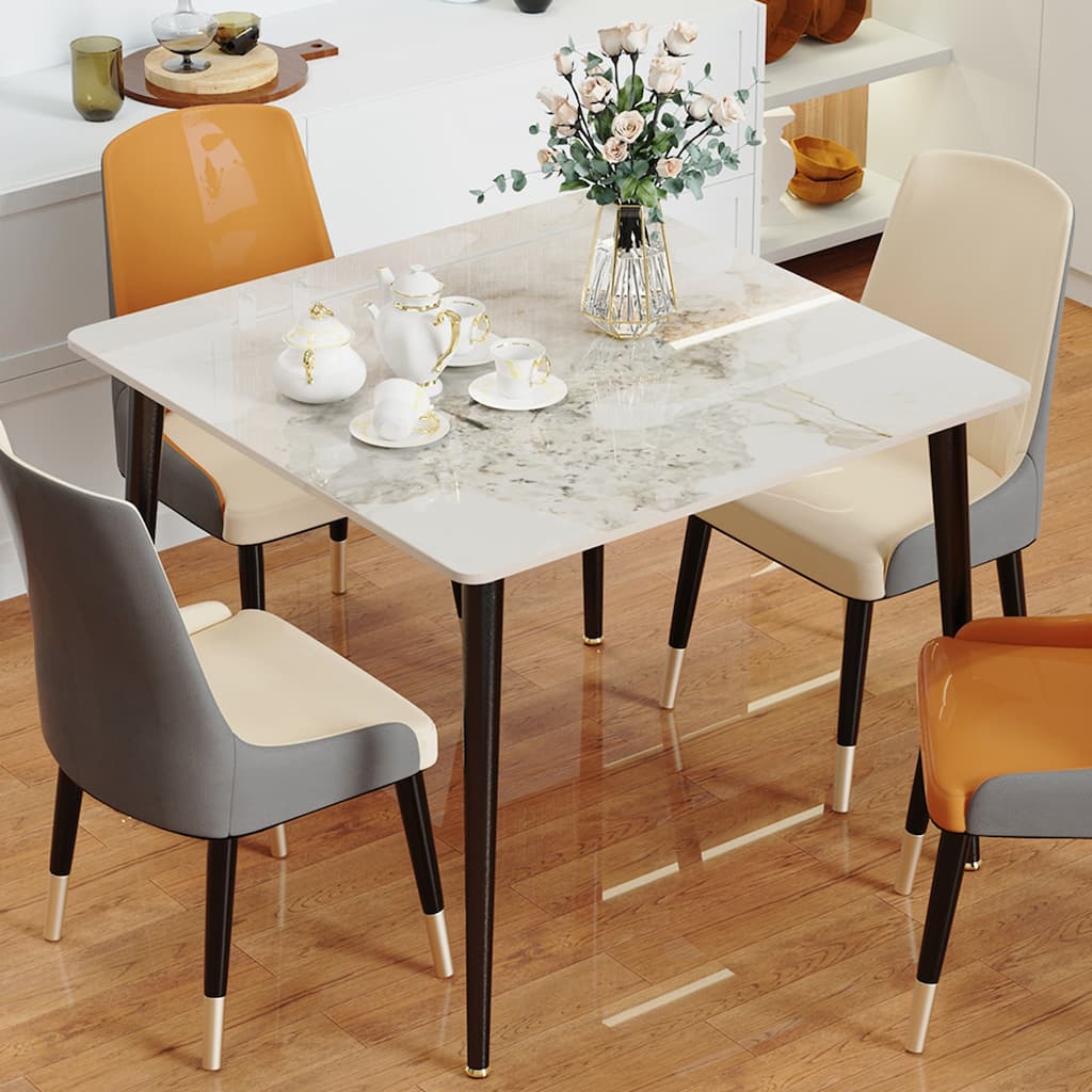 Sintered Stone Tabletop Iron Tube Legs Kitchen Dining Table - 31.5"