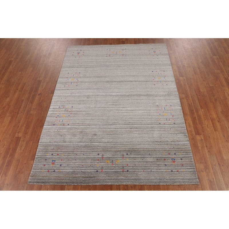 Striped Gabbeh Indian Area Rug Handmade Wool Carpet - 6'0"x 7'11"