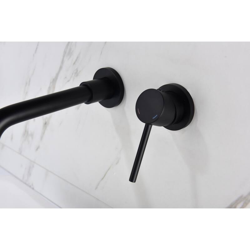 Wall Mounted Bathroom Sink Single Handle Faucet with Pop Up Drain, Silent Splash Proof, No Overflow, Easy Clean
