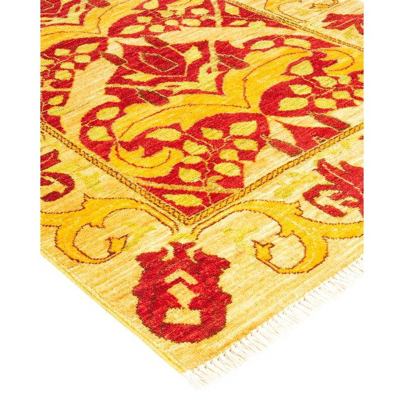 Overton Hand Knotted Wool Contemporary Floral Red Area Rug - 3' x 5'