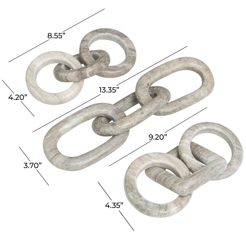 Marble Geometric 3 Link Chain Sculpture with Various Shapes (Set of 3) - Black, White, Gray