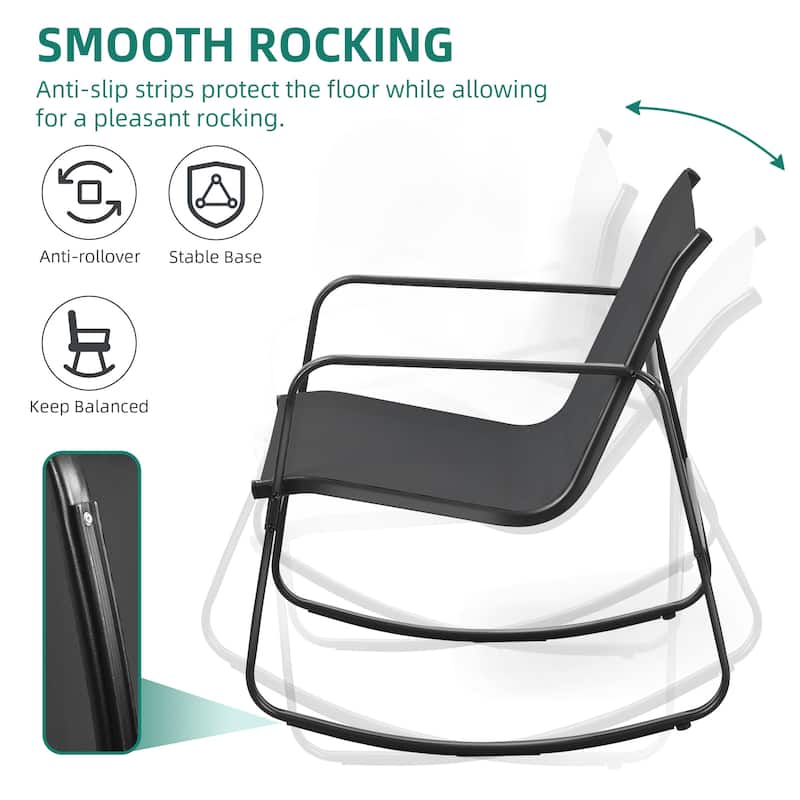 Moasis 3 Piece Rocking Patio Furniture Bistro Set with Chairs and Glass Table