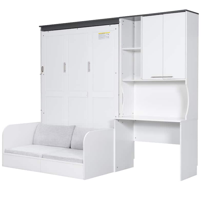 Queen / Full Multi Functional Murphy Bed with Sofa Desk and Storage Cabinet