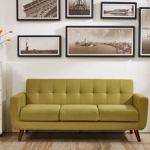 U.S. Pride Furniture Grace Rainbeau Linen Upholstered Tufted Mid-century Sofa