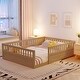 preview thumbnail 1 of 7, Natural Full Size Floor Bed Frame with Fence, Kids Beds Frame for Bedroom Playroom Natural - Full