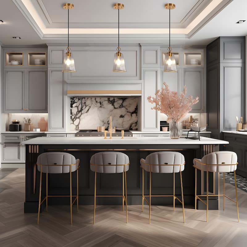 Modern 1-Light Gold Textured Glass Pendant Kitchen Island Light for Dining Room Bedroom - D 6.7" x H 71.7"Max