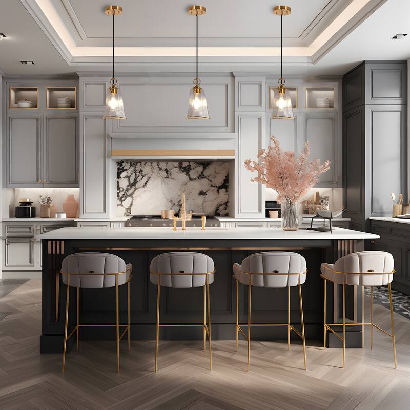Modern 1-Light Teardrop Gold Pendant Light for Kitchen Island with Textured Glass Shade
