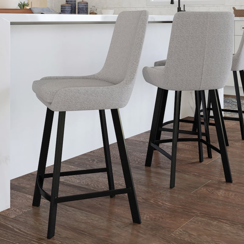 Leick Home Upholstered Back Counter Height Stool with Steel Base Set of 2