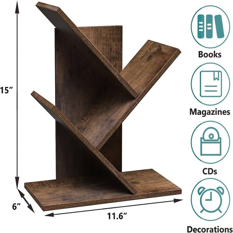 3 Tier Small Tree Bookshelf Desk Book Organizer Narrow Bookcases for Books - 11.6"D x 6"W x 15"H