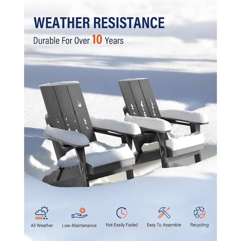 WINSOON Modern HDPE Outdoor Folding Adirondack Chair With Cup Holder Set Of 2