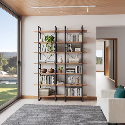 Davee 7-tier Walnut color Display and Storage Bookcase - 99.6" H x 71" W x 12.5" D