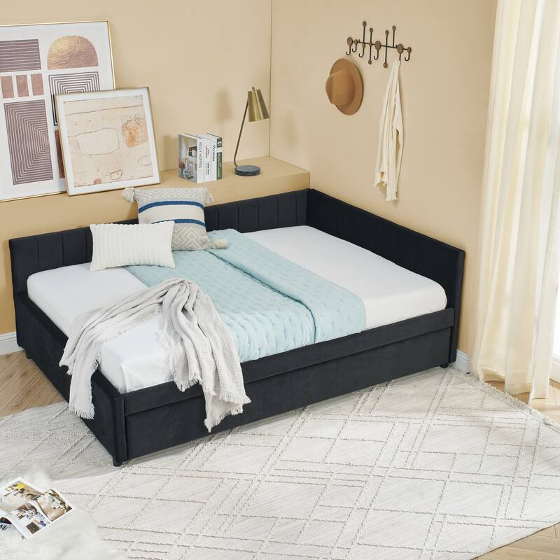 Full Size Daybed with Trundle Upholstered Tufted Sofa Bed