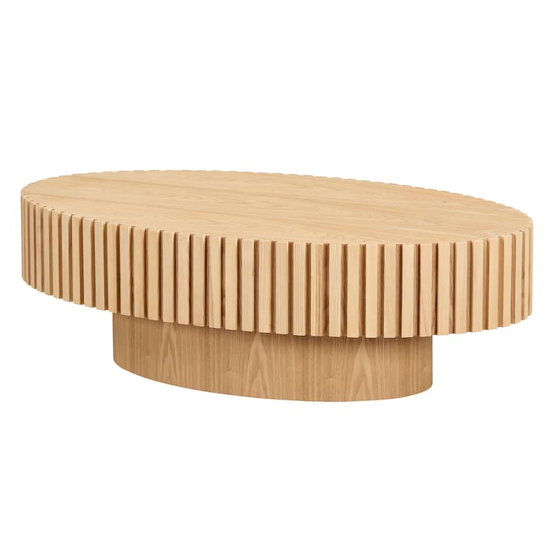 Modern Contermporary Natural Oval Accent Coffee Table with Sturdy Pedestal, MDF for Living Room No Assembled