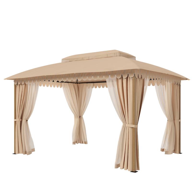 10 x13 ft Patio Gazebo Heavy Duty Metal Frame Canopy Tent with Double Roof & Mosquito Netting