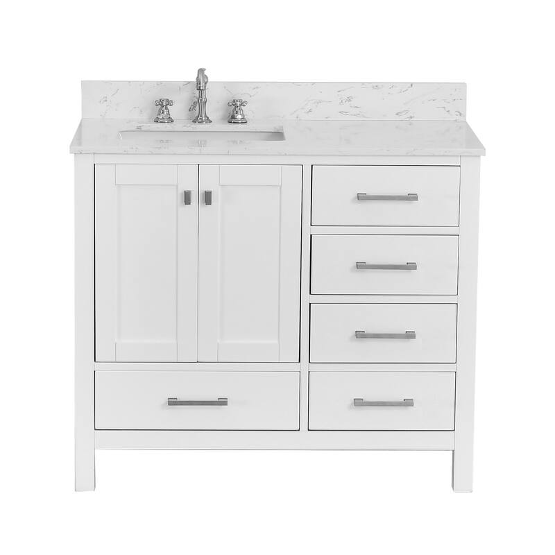 PROOX 42inch Freestanding Bathroom Vanity w Engineered Counter Top Cearmic Sink - White