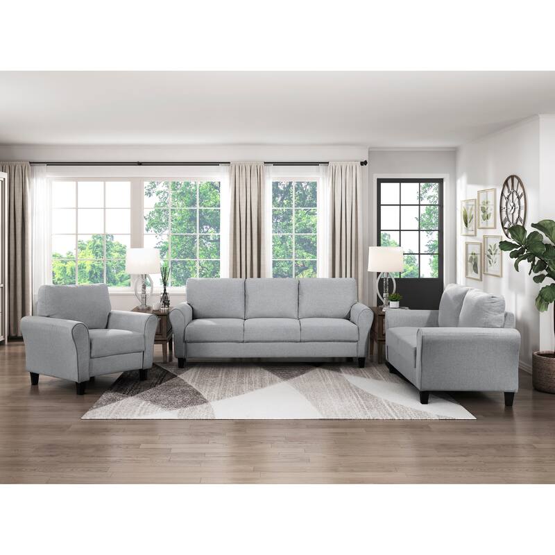 Modern 1pc Dark Gray Textured Fabric Sofa with Rounded Arms and Attached Cushions