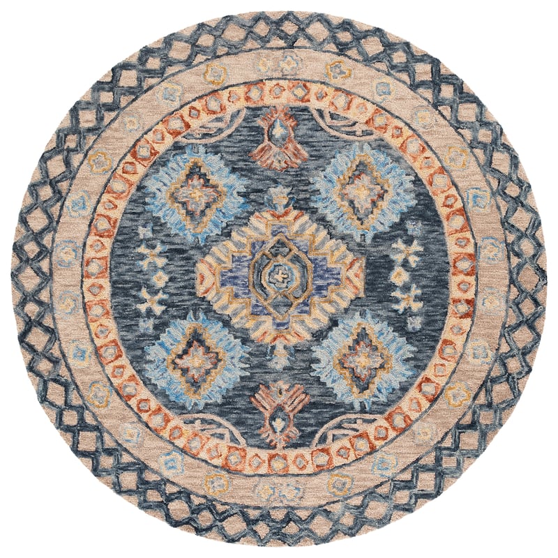 SAFAVIEH Handmade Aspen Magda Boho Wool Rug - 6' Round - Blue/Beige