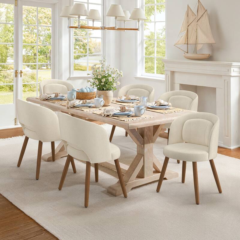 Linen Dining Chairs Set of 2/4/6 with Solid Wood Legs, Modern Kitchen Chairs with Lumbar Pillow for Dining Room Beige - Beige Sand - Set of 6