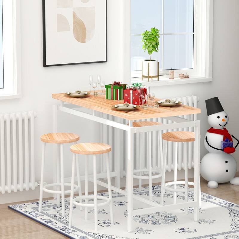 Eureka Industrial Modern Counter Height Pub 5-piece Dining Set, Wood Rustic Kitchen Dining Bar Set For Dining Room, Apartment