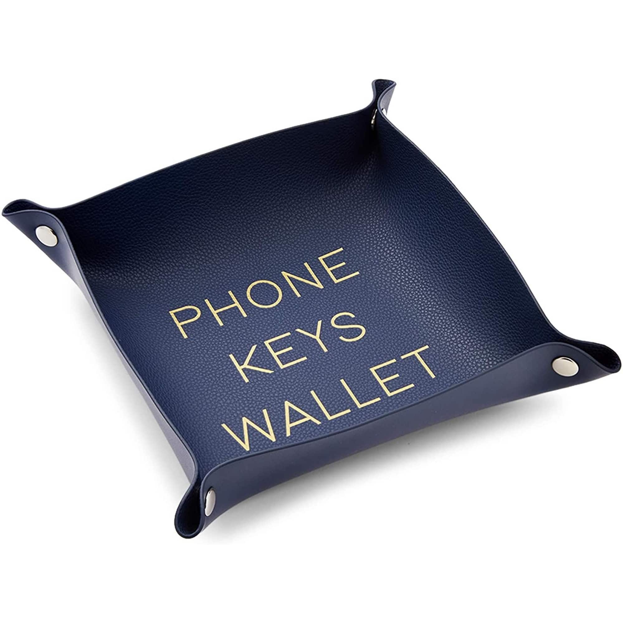 Juvale Leather Catchall Valet Tray for Phone, Keys, Wallet (Navy Blue ...