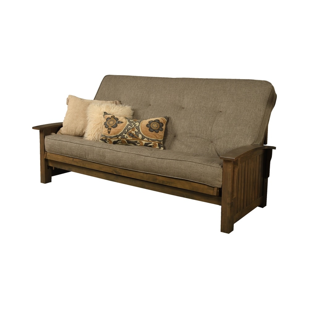 Somette Washington Queen-size Futon Set in Rustic Walnut Finish with Linen Mattress