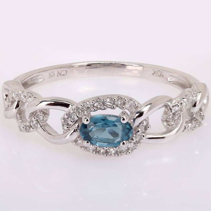 Miadora 10k White Gold London Blue Topaz and 1/8ct TDW Diamond Stackable Link Ring