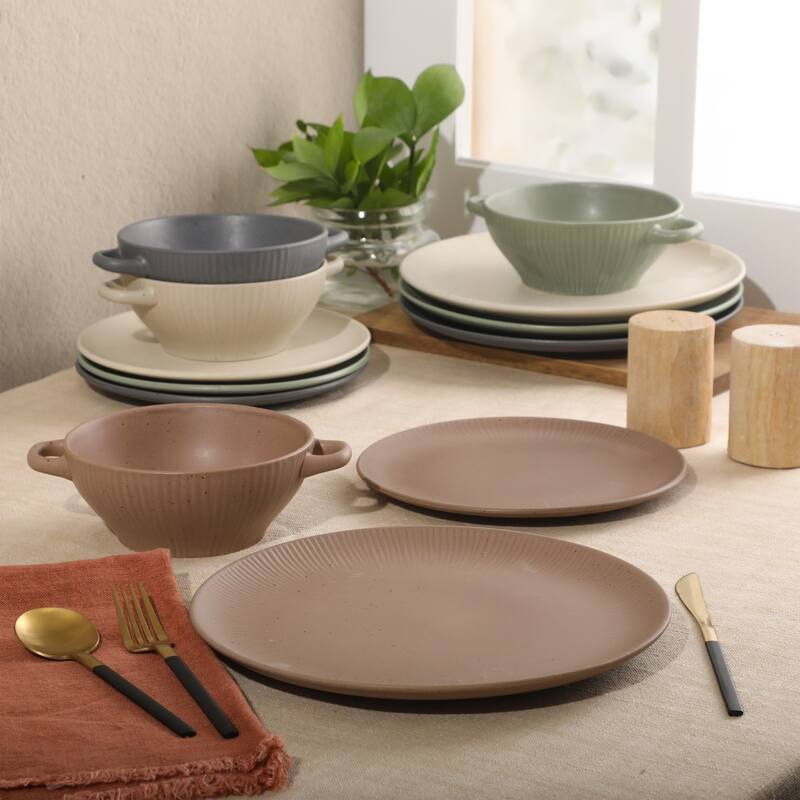 Gibson Elite Clover Hill 12-Piece Stoneware Dinnerware Set - Embossed Reactive Glaze - Service for 4