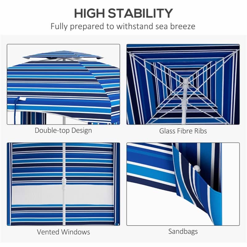 Outsunny 5.8 Ft Beach Umbrella with Polyester Canopy and Removable Side Panels Fringed Ruffles Wind Resistant