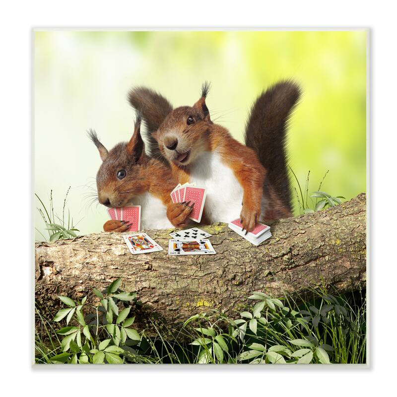 Stupell Silly Squirrels Playing Card Games Tree Branch Wood Wall Art, Design by Chiara - Multi-Color