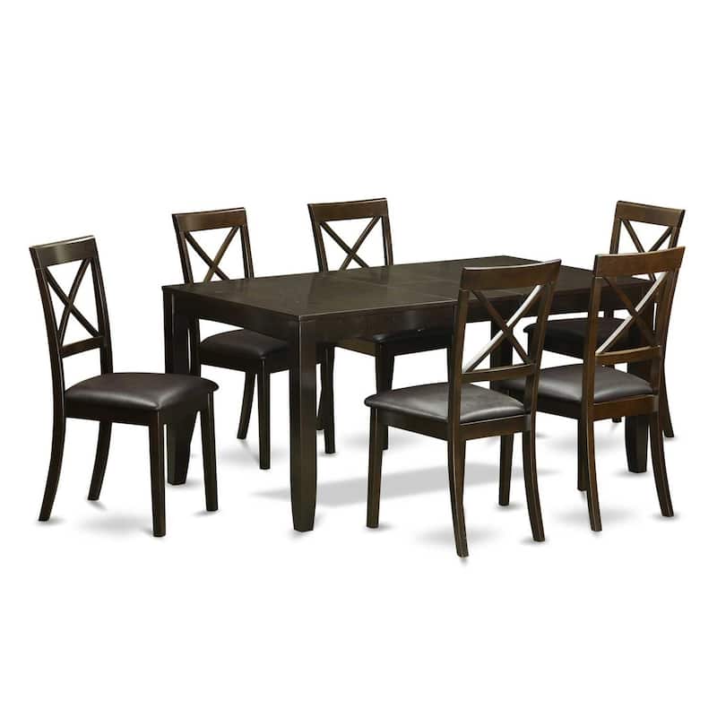Rectangular Dining Set with Faux Leather Chairs - 6 Chairs & Bench - 54/66" Table - Cappuccino Finish