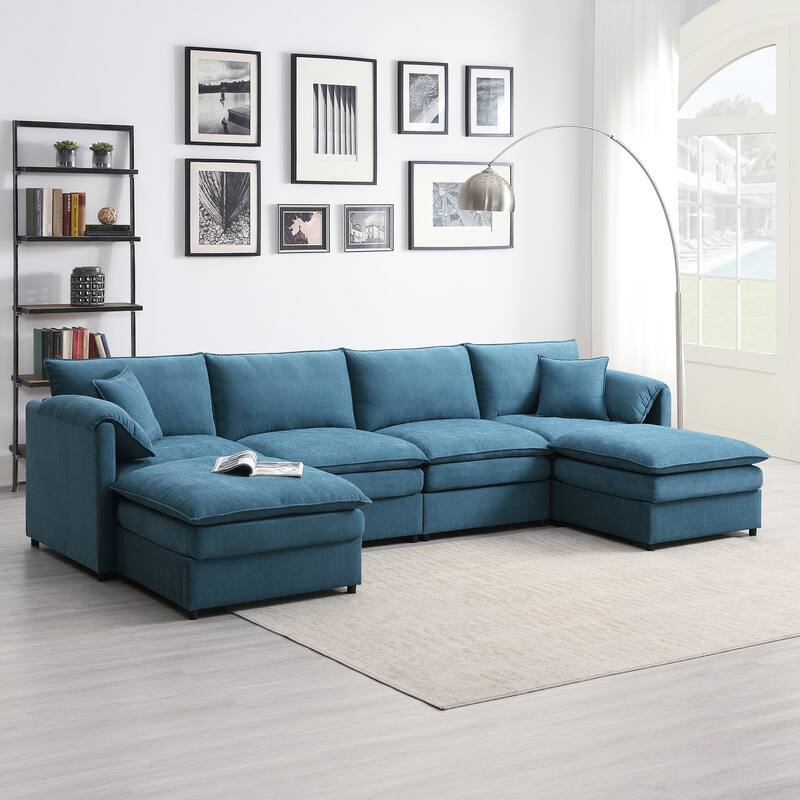 134" Chenille Modular Sectional Sofa,U Shaped Cloud Couch Set with Double Cushions
