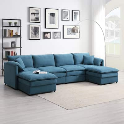 Chenille Modular Sectional Sofa, U Shaped Cloud Couch Set