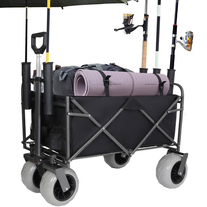 Fishing Cart with Rod Holders,Beach Wagon with Big Wheels for Sand 500lbs Capacity - All Terrain Steel Frame Utility Cart