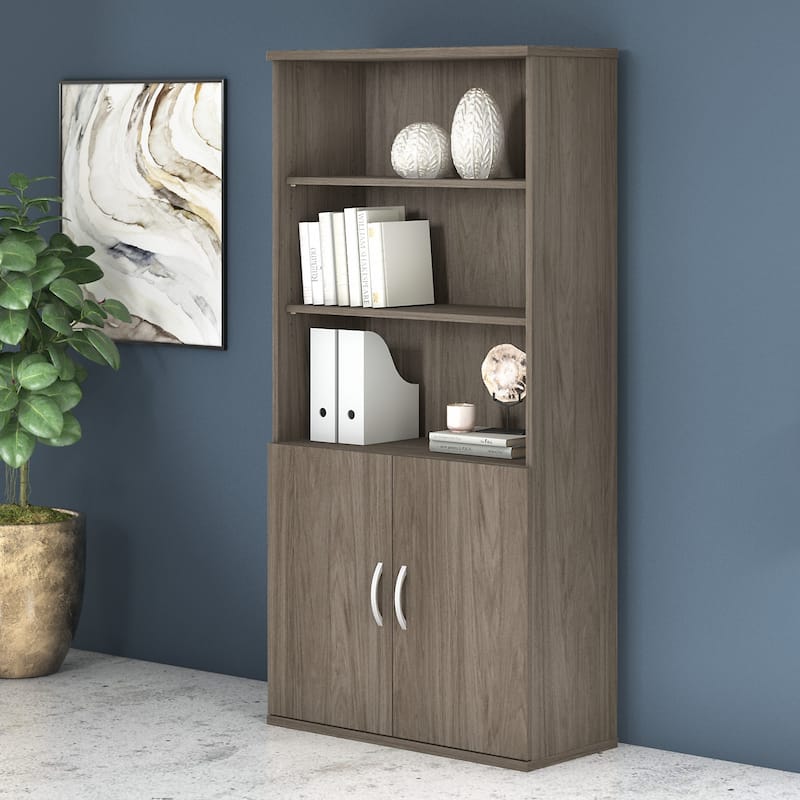 Studio C 5 Shelf Bookcase with Doors by Bush Business Furniture - Modern Hickory