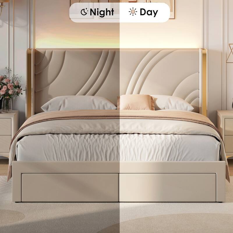 Full Size Modern Upholstered LED Bed Frame