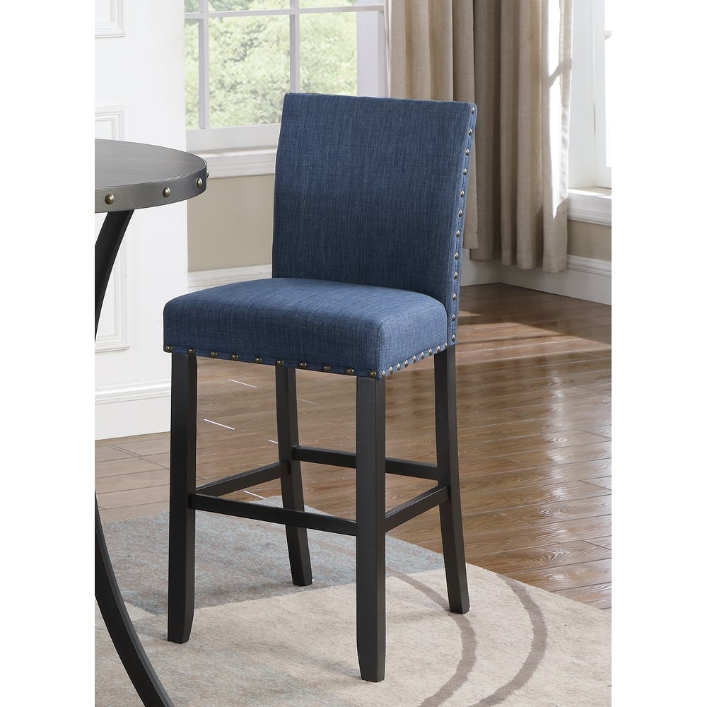 Counter Height Bar Stools Set of 2, Linen Fabric Upholstered Bar Stool, Dining Chairs with Nailhead Trim & Solid Wood Legs