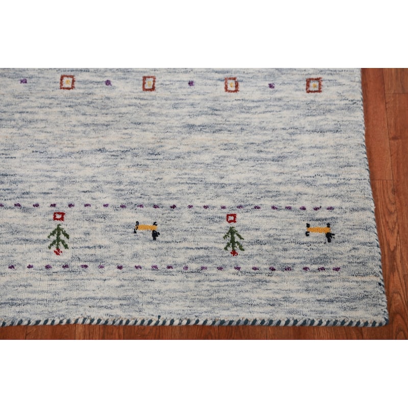 Hand Knotted Oriental 100% Wool Carpet Tribal Animal Pictorial Beige & Ivories Gabbeh Area Rug - 5' 9'' X 2' 9''