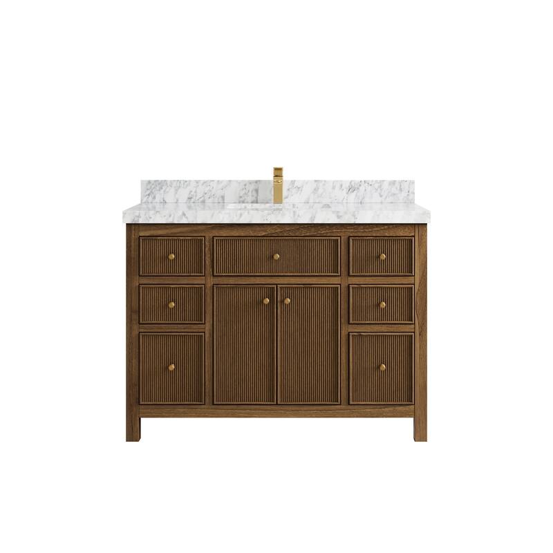 Willow Collections 48 in. W x 22 in. D Sonoma Teak Single Sink Bathroom Vanity with Countertop - 2" Carrara Marble - Dark Natural