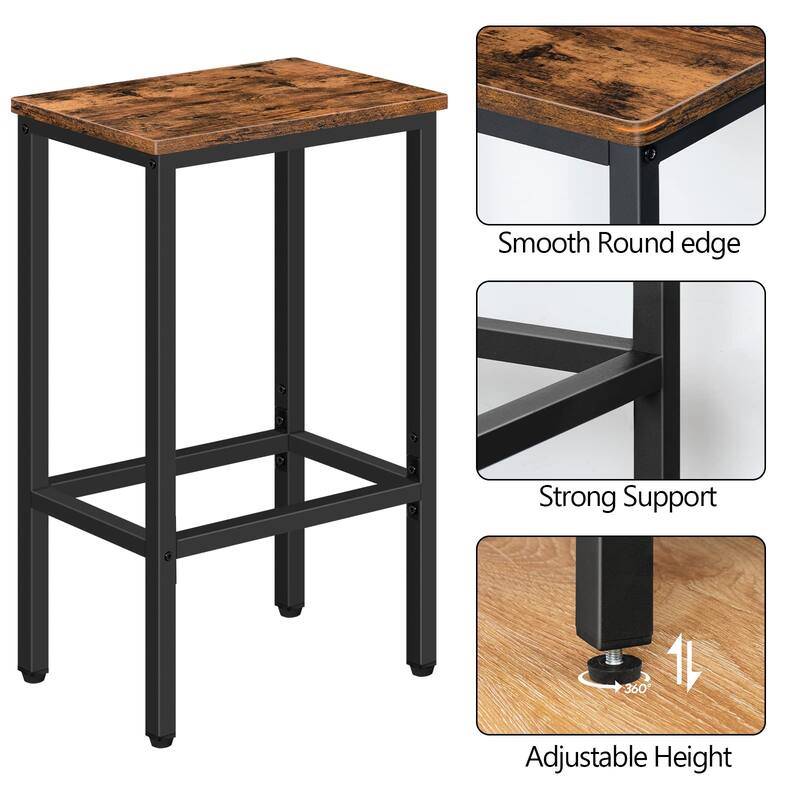 Bar Stools, Set of 2 Bar Chairs,Kitchen Breakfast Bar Stools with Footrest,25.8" Dining Stools,Rectangular Industrial Bar Chair