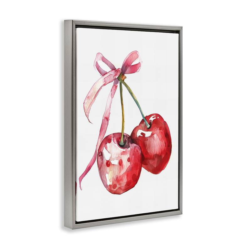 Stupell Cherries Tied in Ribbon Framed Floater Canvas Wall Art Design By LSR Design Studio