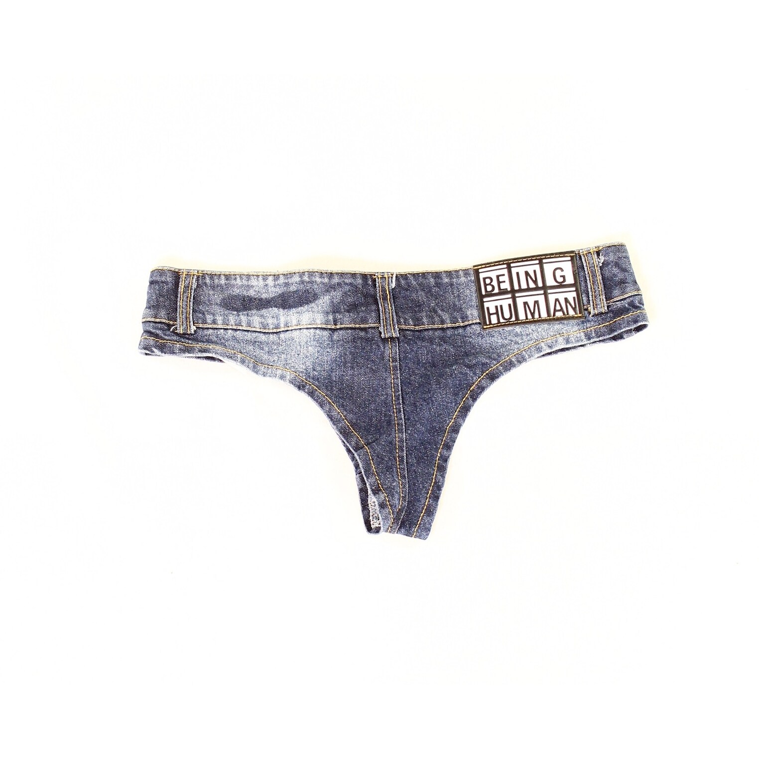 Shop Being Human Blue Women Large L Mini Denim Cheeky Thongshorts