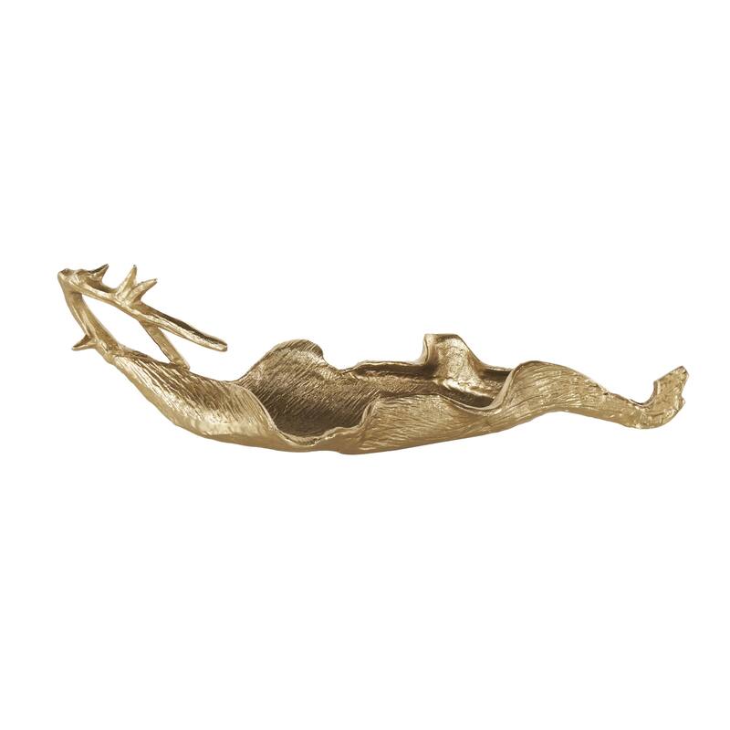 Aluminum Metal Leaf Textured Folded Leaf Decorative Bowl - Gold - Roche River Decor