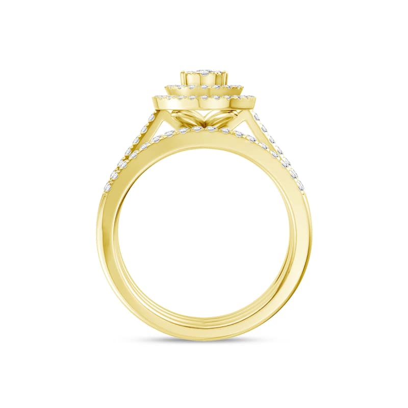 5/8Ct TDW Diamond Pear Shaped Cluster Halo Bridal Set in 10K Yellow Gold for Women