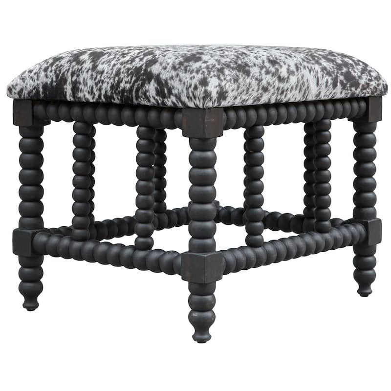 Uttermost Rancho 23"W Farmhouse Modern Lodge Accent Seat Stool with - Charcoal Gray / Faux Cow Hide
