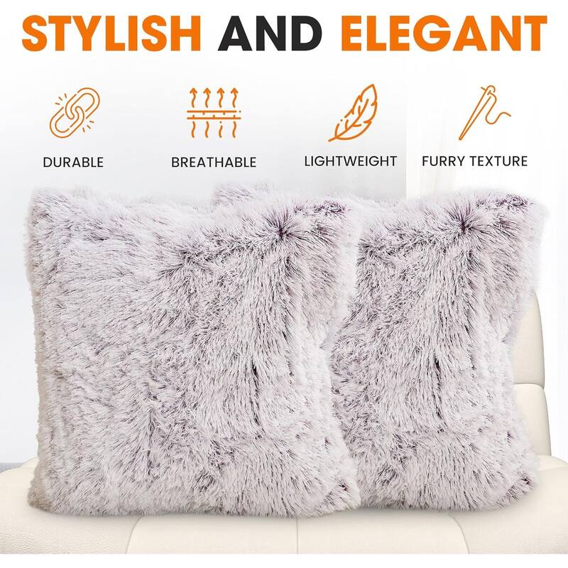 Cheer Collection Super Soft Shaggy Long Hair Throw Pillows Set of 2 Plush Accent Cushions