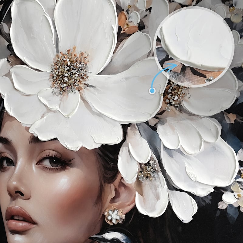 Floral Woman Canvas Wall Art Black And White Bird Tattoo Portrait Modern Aesthetic Artwork,Art Oil Painting