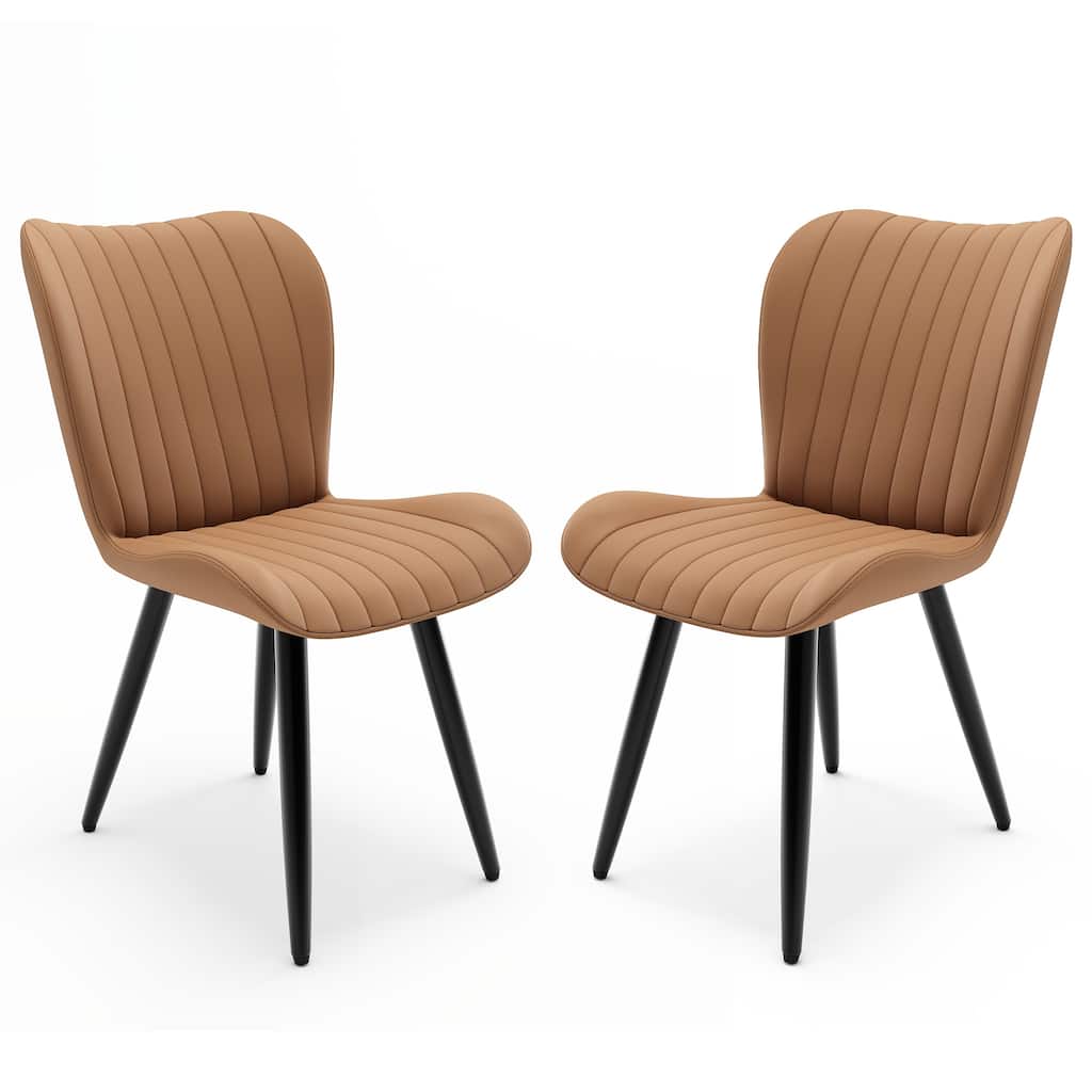 Set of 2 Modern PU Leather Dining Chairs with Thick Cushions & Metal Legs, Armless Faux Leather Side Chairs for Kitchen