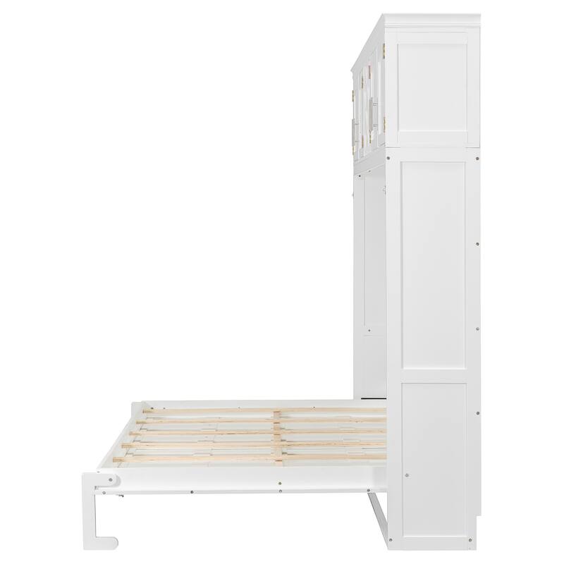 Roomfitters Queen Murphy Wall Bed with Top Cabinets and Wine Rack Storage Plywood